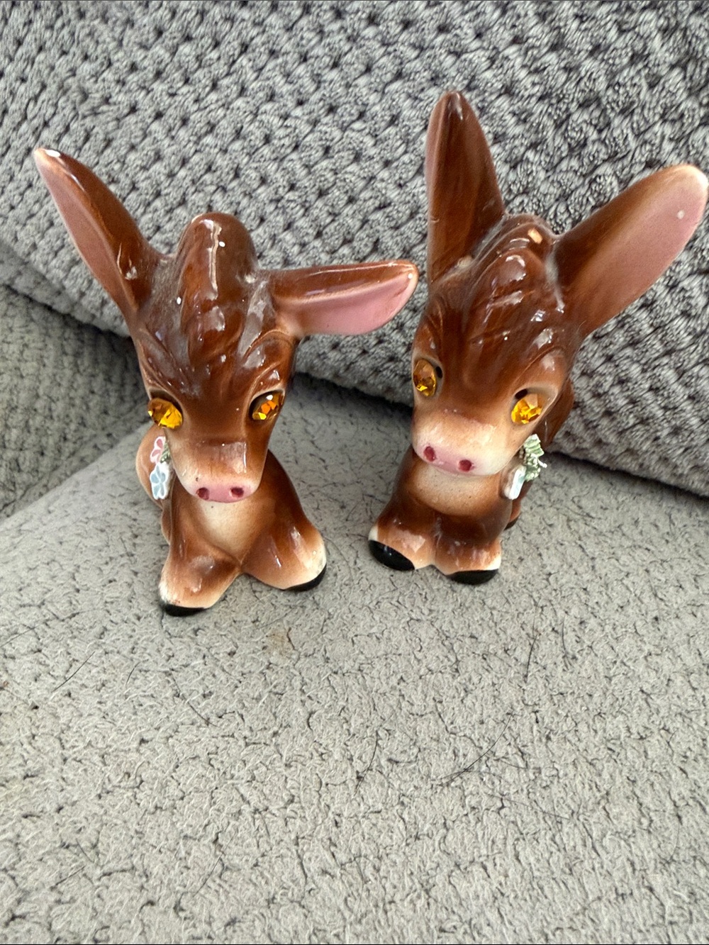 Brown Ceramic salt/pepper Donkey Figurines with Amber Eyes - Home Accents